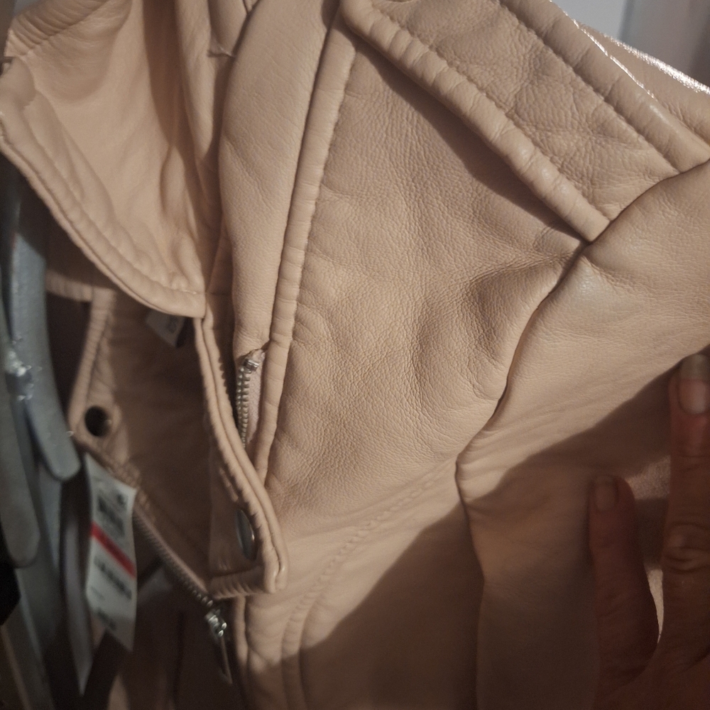 NWT AMERICAN RAG X SMALL PLEATHER VERY LIGHT PINK MOTO JACKET - Picture 9 of 9